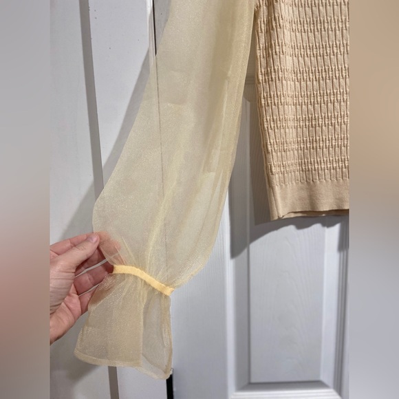 🛑 SOLD MAEVE Anthropologie L Cream Blouse Sheer Balloon Ruffle Trim Sleeves - Picture 6 of 12